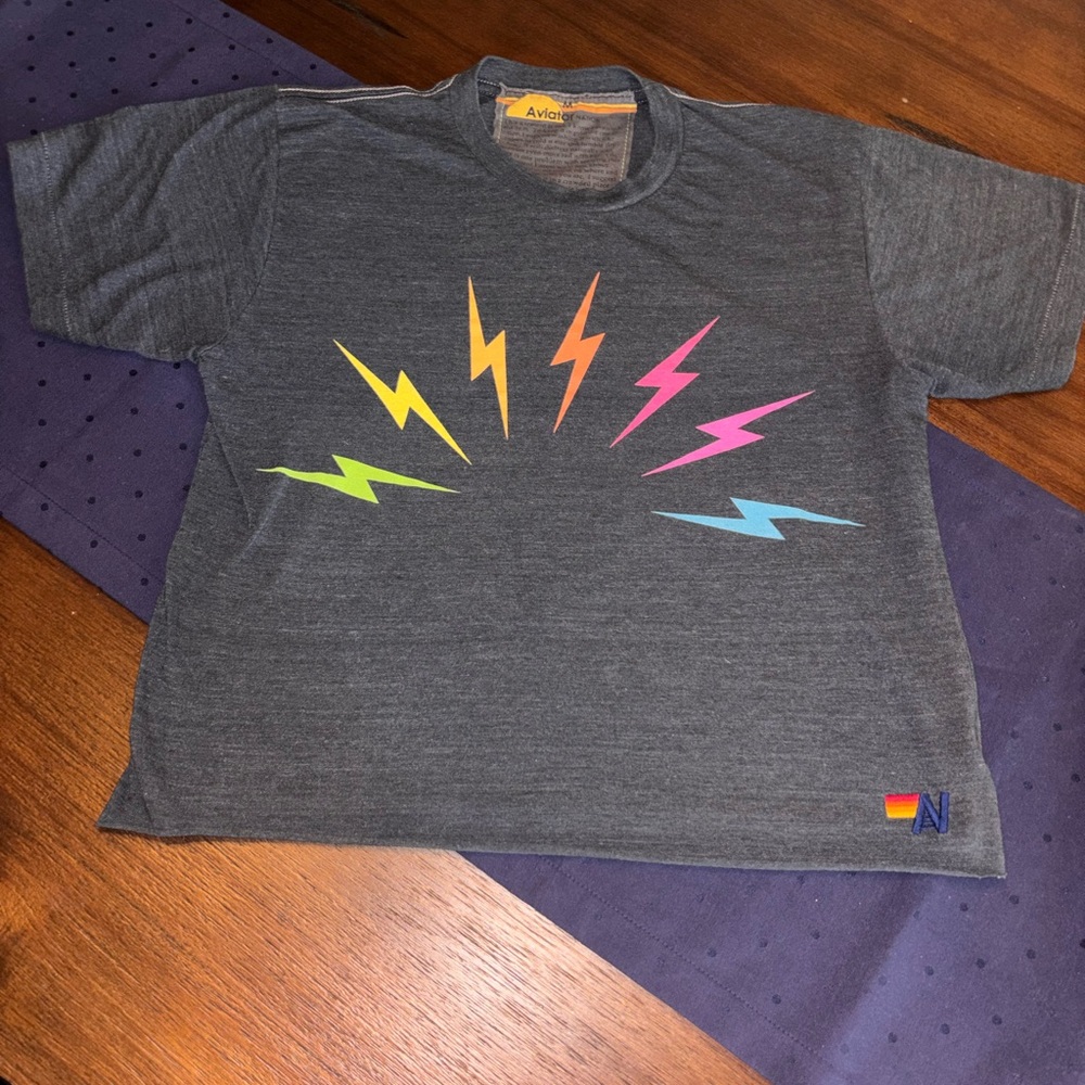 Aviator Nation Gray Short-Sleeve Tee with Neon Lightning Bolts